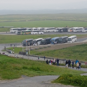 The bus park at the Cliffs of Moher was even more crowded when we left later in the morning.