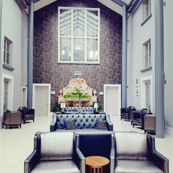 The modern lobby of the hotel.