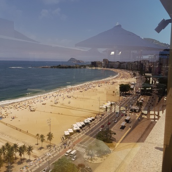 Copacabana beach looking south from the hotel roof.